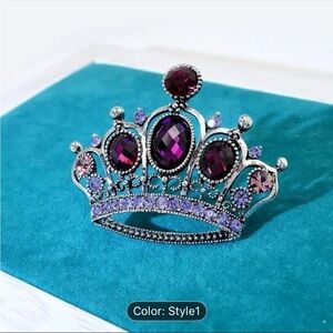 Purple and Silver Crown Brooch